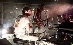 Jeff the Brotherhood performing in Iowa City, Iowa, in 2013. (L-R: Jamin and Jake Orrall)