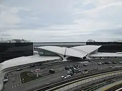 Off-center view of the TWA Flight Center from a nearby parking garage