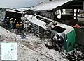 The destroyed train in the aftermath of the accident.