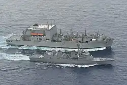 JS Akebono being replenished by USNS&nbsp;Wally Schirra, 2 October 2023.