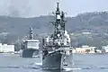 JS Sawagiri and JS&nbsp;Uraga leave Etajima Bay, 16 March 2024.