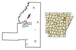 Location of Tuckerman in Jackson County, Arkansas.