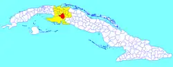 Jagüey Grande municipality (red) within Matanzas Province (yellow) and Cuba