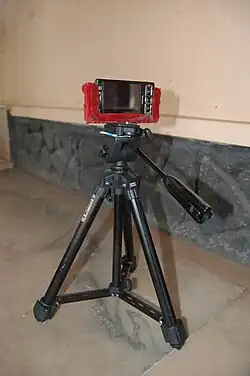 The Nokia N95 mobile phone on tripod which was used to shoot Jalachhayam mobile phone film