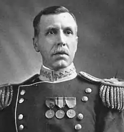 Black and white head and shoulders photo of Major General James B. Aleshire in dress uniform, looking left