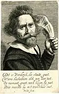 Engraving by Jan van de Velde with poem