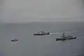 Kirisame alongside USS&nbsp;Oakland as they are led by RSIPV&nbsp;Taro, 8 August 2022