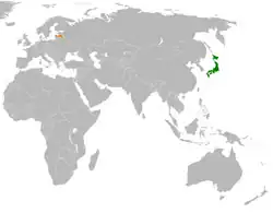 Map indicating locations of Japan and Latvia