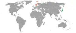 Map indicating locations of Japan and Norway