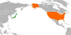 Map indicating locations of Japan and USA