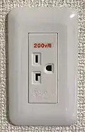 Japanese 200&nbsp;V socket with earth slot, for an air conditioner (similar to NEMA&nbsp;6-20)
