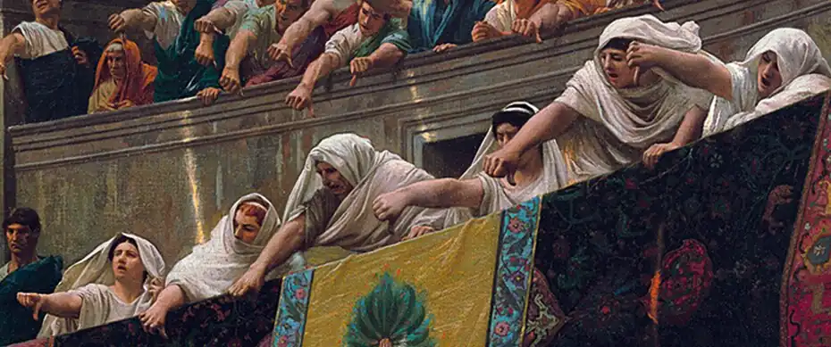 Detail: the Vestal virgins signal death for the defeated gladiator.