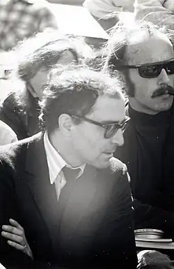 Jean-Luc Godard (left) and Tom Luddy, Berkeley, 1968.