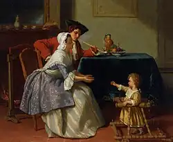 Jean Carolus, 1855, Baby's First Steps, oil on panel, 41 x 48.5&nbsp;cm, private collection