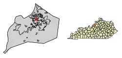Location of Woodlawn Park in Jefferson County, Kentucky