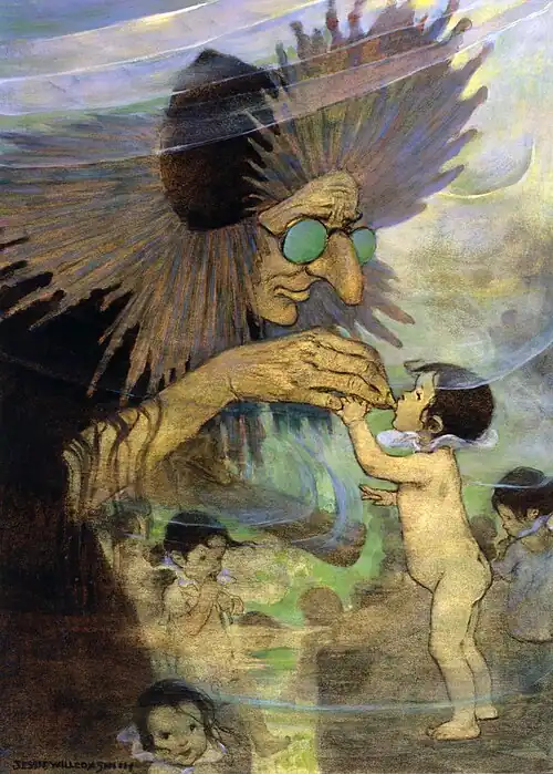 "Mrs. Bedonebyasyoudid" Illustration by Jessie Willcox Smith (c. 1916); charcoal, water, and oil; digitally restored.
