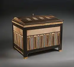Jewelry chest of Sithathoryunet; 1887–1813&nbsp;BC; ebony, ivory, gold, carnelian, blue faience and silver; height: 36.7&nbsp;cm; Metropolitan Museum of Art