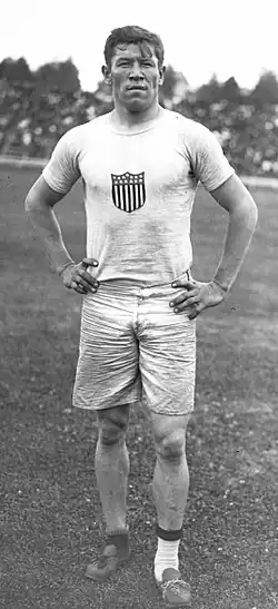 Image 13American athlete Jim Thorpe lost his Olympic medals after taking expense money prior to the 1912 Summer Olympics for playing baseball, a violation of Olympic amateurism rules. (from Track and field)
