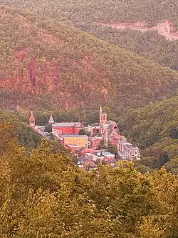 View from the Switchback Railroad Trail that highlights the St. Mark's and St. John's Episcopal Church