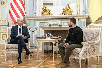 US President Joe Biden with Ukrainian President Volodymyr Zelenskyy in Kyiv, 20 February 2023