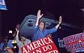 Democratic presidential nominee John Kerry on a whistle-stop tour during his 2004 presidential campaign