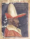 Portrait of John VIII from a manuscript at Saint Catherine's Monastery, Sinai, c. 1440.