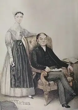 Joseph Ashby Gillett with his daughter Martha, 1842 drawing