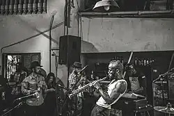 Jowee Omicil performing at Bastion Pirate in Dakar, May 20, 2017.