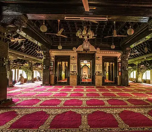 Central prayer hall of the Masjid Zeenath Baksh, in Dakshina Kannada, India from the Kingdom of Mysore period