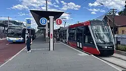 Light rail stop on the street