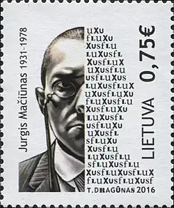 Image 2Commemorative 2016 post stamp with George Maciunas