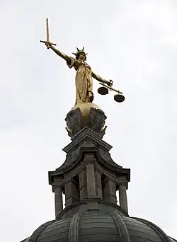 Statue of Lady Justice atop the Old Bailey