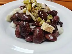 Käferbohnensalat, runner bean salad with onions and pumpkin seed oil