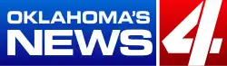 A blue box with the text "Oklahoma's News" in a sans-serif; to the right, a red box with a stylized segmented number 4 in white