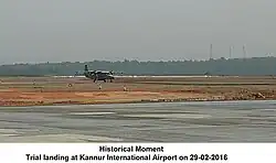 Trial landing at Kannur Airport (aircraft: Dornier 228 of the Indian Air force)
