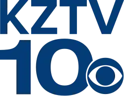 In a sans serif, the letters K Z T V on one line above a large sans serif numeral 10, with a portion of the 0 cut out next to the CBS eye logo.