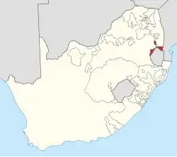 Location of KaNgwane (red) within South Africa (yellow).