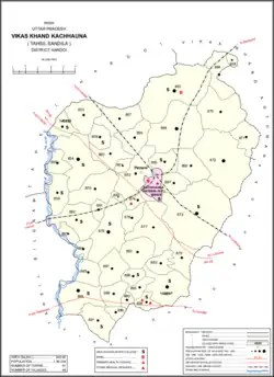 Map showing Balamau (#882) in Kachhauna CD block