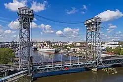 Railway bridge over the Pregolya River and port