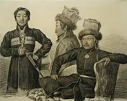 Serebzhab Tyumen (seated) carried the Banner of Daichin Tengri into the Battle of Fère-Champenoise (1814).