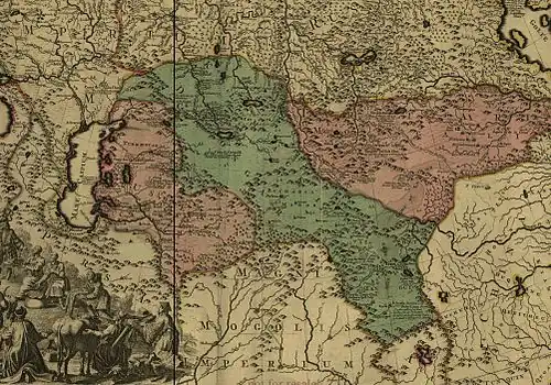 The Dzungar and Kalmyk states (a fragment of the map of the Russian Empire of Peter the Great, that was created by a Swedish soldier in c. 1725)