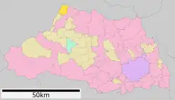 Location of Kamisato in Saitama Prefecture (in yellow)