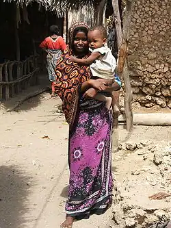 A kanga, worn throughout the African Great Lakes region