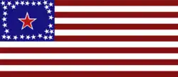 Digital reconstruction of the flag carried by free stater's in Lawrence, 1856