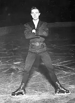 Karl Schäfer performs a spread eagle.
