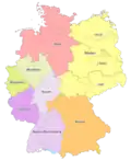Map of the ten third-tier Oberligen (1991-1994)