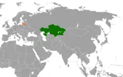 Map indicating locations of Kazakhstan and Lithuania