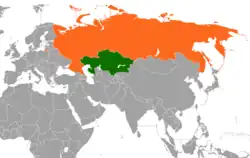 Map indicating locations of Kazakhstan and Russia