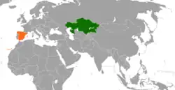 Map indicating locations of Kazakhstan and Spain