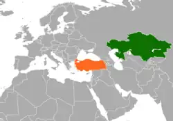 Map indicating locations of Kazakhstan and Turkey